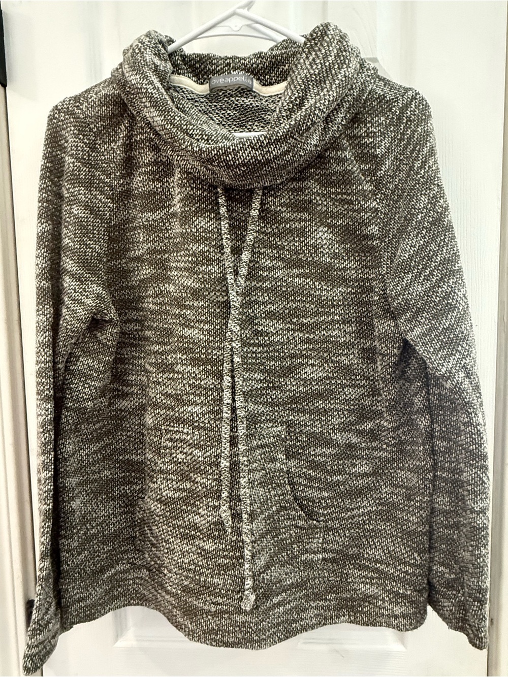 Loveappella Marled Cowl Neck Drawstring Sweater - Gray
